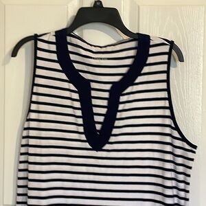 Women's Lands End Sleeveless Striped Cotton Dress V Neck Size XL
